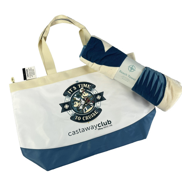 Disney Cruise Line DCL Castaway Club Tote Bag & Towel Platinum Captain Mickey - Picture 1 of 9